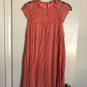 coral shift lace dress